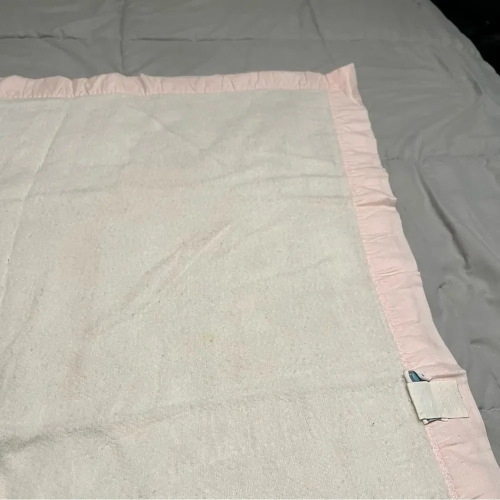 VTG Bundles by Sterncraft Baby Blanket Bear Blue Blocks Acrylic USA Satin Pink